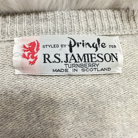 R.S. Jamieson Turnberry Scotland Wool V-Neck Sweater Beige XL or XXL Pringle